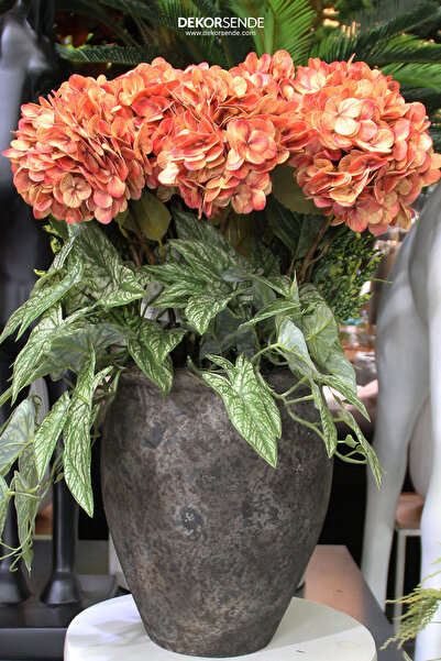 Dekorsende Yapay Ortanca Dalı 60 cm Turuncu