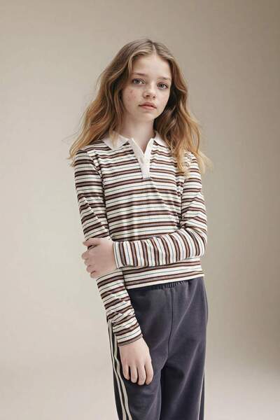 DeFacto Slim Fit Ribbed Striped Camisole Polo T-Shirt for Girls G0874A826Sp