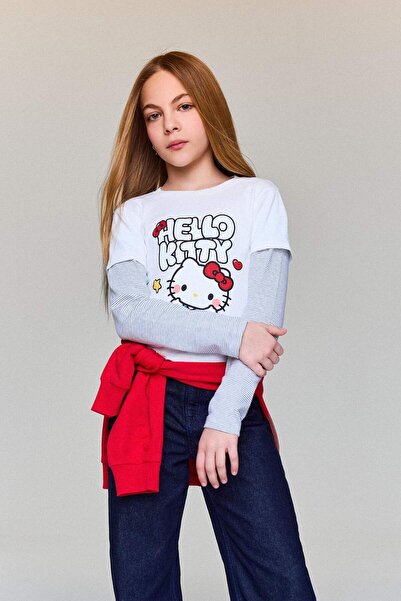 DeFacto Tricou cu mânecă lungă Hello Kitty pentru fete G6882A826SP