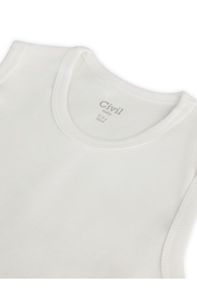 Civil Baby Organik 5 li Sıfır Kol 1-3 yaş Çıtçıtlı Badi - Ekru