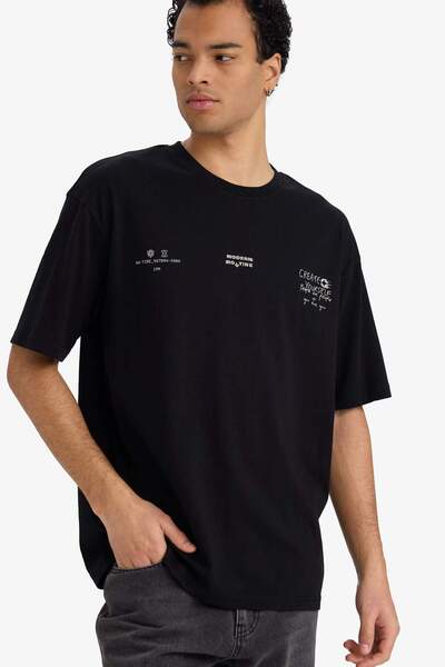 DeFacto 100% Cotton Boxy Fit Printed T-Shirt F8120Ax26Sp