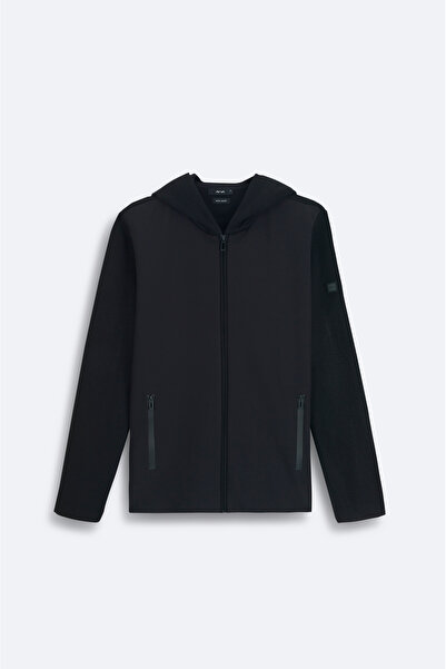 Avva Schwarze Herren-Strickjacke aus Wolle – Kapuzenpullover, Reißverschluss,...