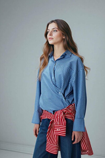 DeFacto Туника с дълъг ръкав от карирана поплин с редовна кройка G9648AX26SP