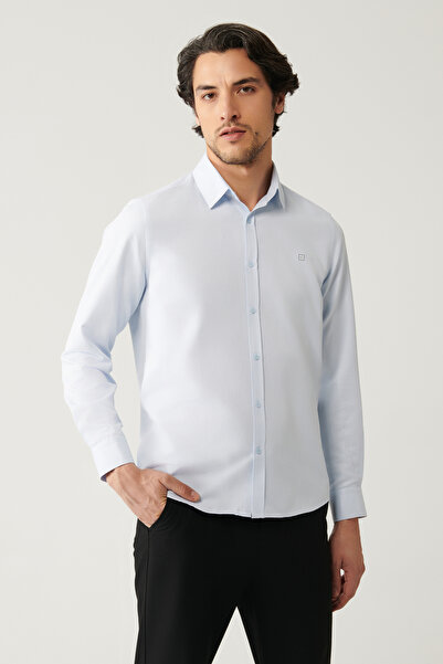 Avva Erkek Mavi Kolay Ütülenebilir Pamuklu Slim Fit Gömlek A41Y2237