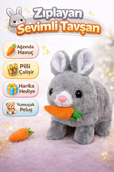Genel Markalar Sevimli Zıplayan Ağzında Havuç Tavşan Oyuncak Pilli Tavşan Poz...