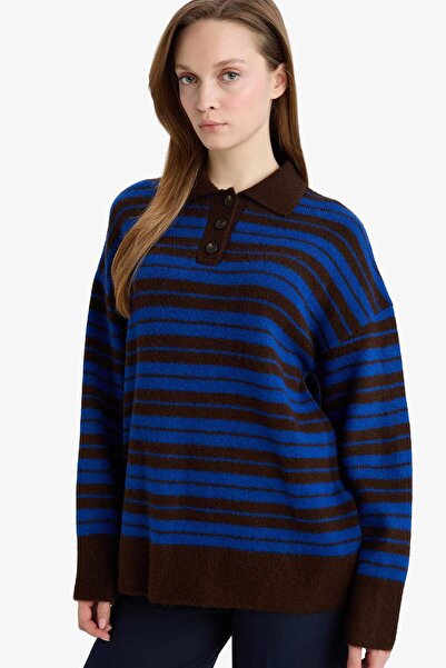 DeFacto Tricotaj cu dungi cu guler polo, cu potrivire lejeră, pulover, tunică...