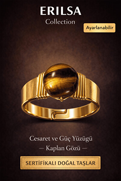 Tesbih Atölyesi Sertifikalı Kalın Tımbıl Model Kaplan Gözü Taşı Yüzük - Ayarl...