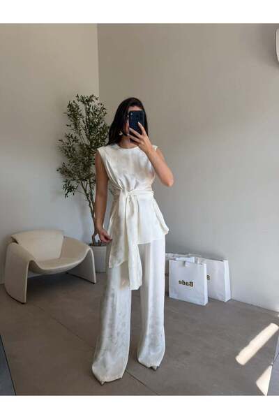 Bade Butik Ecru Jacquard Pant Suit