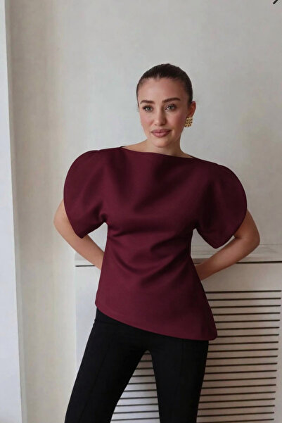 Butik Beyza Ασύμμετρη μπλούζα με κομψή λεπτομέρεια με μανίκια με μπαλόνια