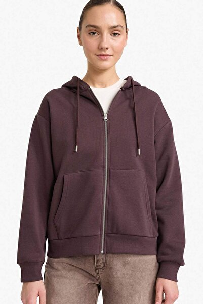 DeFacto Relax Fit Hooded Basic Απλό Φούτερ με χοντρό φερμουάρ C1809AX25AU
