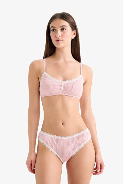 DeFacto 100% Cotton Lace Detailed Ribbed Brazilian Panties G6406Ax26Sp