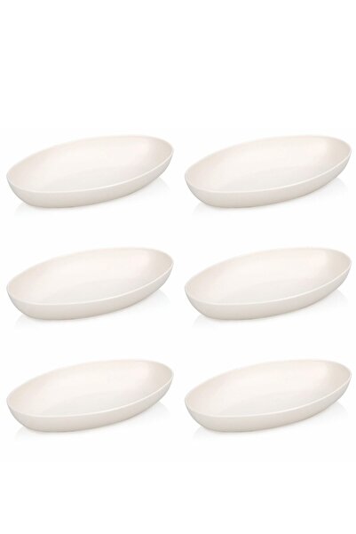 Melkan Home Kayık Servis Tabağı 6’lı Set – Orta Boy Plastik Kayık Tabak Seti Krem 15x24x4 cm