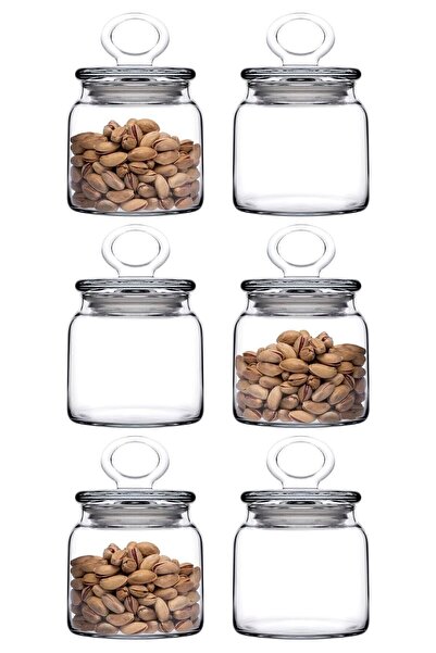 Paşabahçe 96763 6-Piece Kitchen Slim Small Jar Set with Glass Lid - 575cc