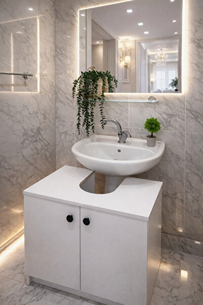 MatBeyaZ Banyo lavabo altı dolap banyo dolabı MDF Malzemeli