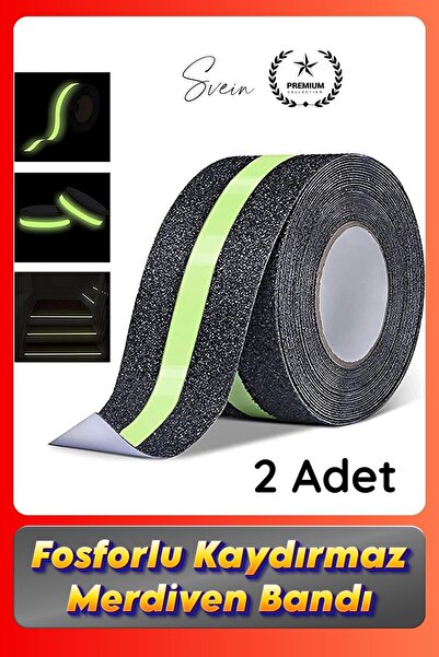 Svein #Bant 2 Adet Fosforlu Kaydırmaz Merdiven Bandı 5 cm x 3 m Fotolümenli Y...