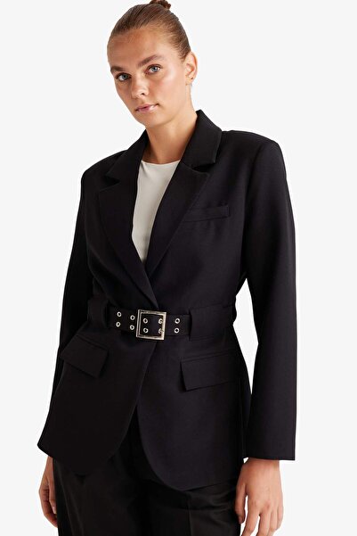 DeFacto Κανονικής εφαρμογής Σακάκι με γιακά από κρεπ, τύπου μπλέιζερ F9129AX25WN