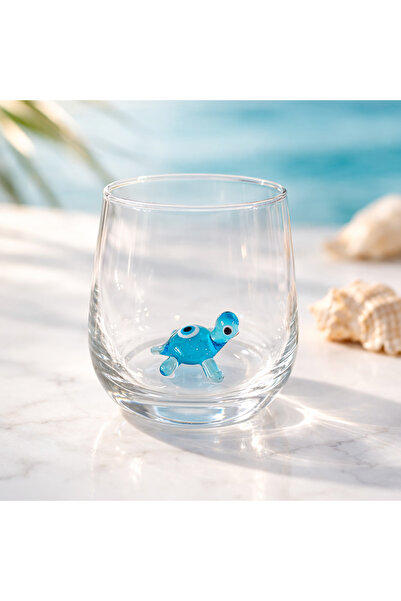 ADAMODART نازار مرصّع بالخرز مجموعة من 6 أكواب ماء مع شكل سلحفاة زجاجي