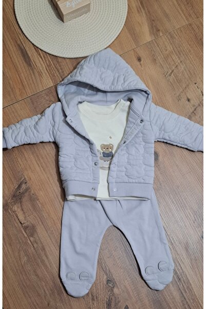 %100 PAMUKLU BEAR KAPİTONE 3LÜ ERKEK BEBEK TAKIM
