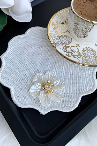 Mora Tekstil Glittery Drawstring Embroidered Presentation Napkins with 6 Flow...