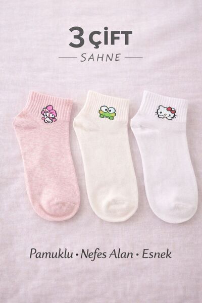 SAHNE 3-Pack of Women's Socks with Embroidered Figures (Cotton)