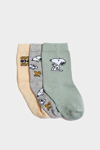 DeFacto Snoopy Non-Slip Underlay 3-Pack Cotton Pcs Long Socks Baby Boy F2747A5Ns