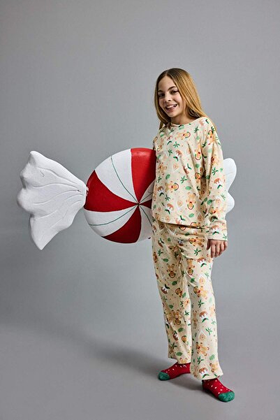 DeFacto New Year's Themed Pajama Set Velvet Long Sleeve Top Long Bottom Girls...