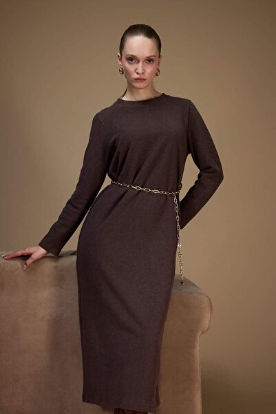 DeFacto Regular Fit Crew Neck Long Sleeve Belted Maxi Dress G1885Ax25Wn