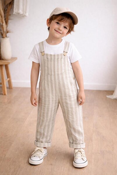 LLUVİA KIDSS Çizgili salopet krem