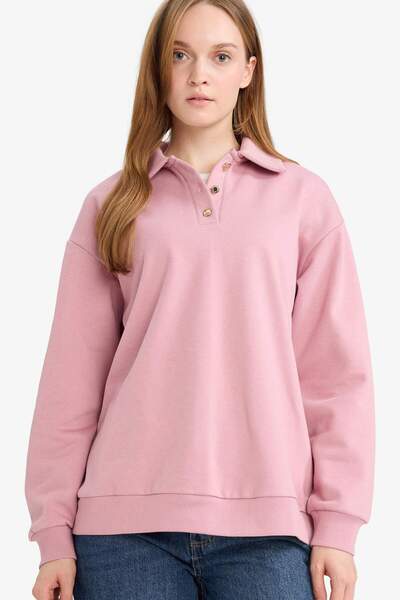 DeFacto Regular Fit Polo Neck Soft Fleece Thick Sweatshirt Tunic F3085Ax25Wn