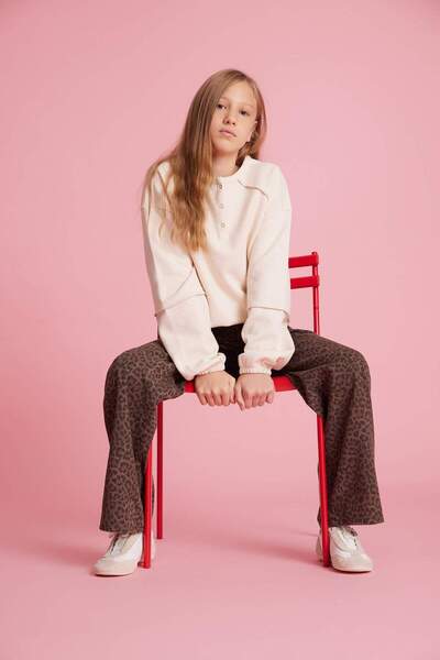 DeFacto Oversize Geniş Kalıp Bisiklet Yaka Düğmeli Sweatshirt Kız Çocuk G1712...