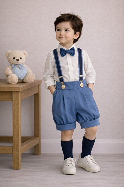 tubibebe Mavi/lacivert Şort Model Erkek Bebek Çocuk Doğum Günü Kıyafeti