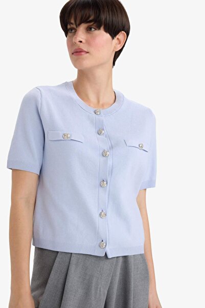 DeFacto Regular Fit Bisiklet Yaka Düğmeli Kısa Kollu Triko Hırka G0698AX25AU