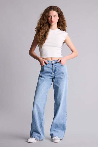 DeFacto Γυναικείο τζιν παντελόνι με χαμηλή μέση μπλε G2208AX/NM28