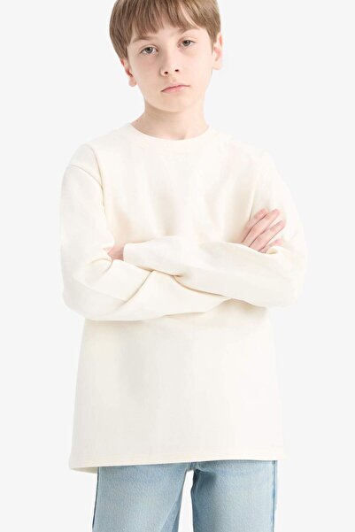 DeFacto Обикновена училищна тениска с дълъг ръкав и яка за момчета E9661A825AU