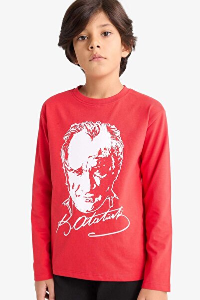 DeFacto guler rotund Atatürk cu imprimeu Tricou cu mânecă lungă pentru băieți...