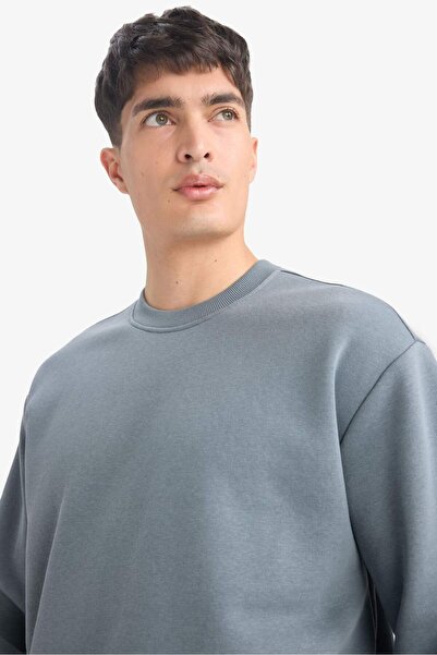 DeFacto Relax Fit Bisiklet Yaka Kalın İçi Yumuşak Tüylü Basic Düz Sweatshirt ...
