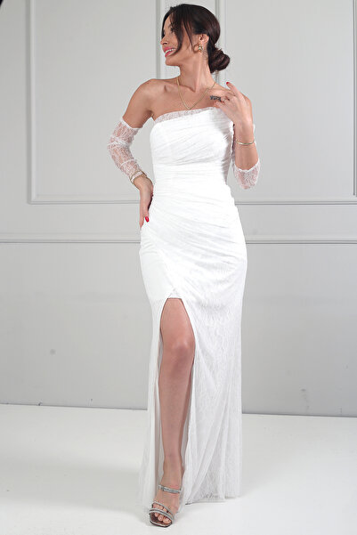 By Saygı Γυναικείο βραδινό φόρεμα 3 τεμαχίων Στράπλες με μπροστινό μέρος Με σ...