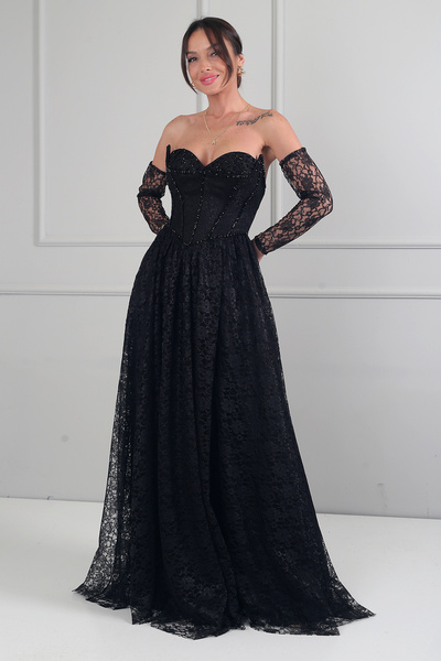 By Saygı Γυναικείο βραδινό φόρεμα 3 τεμαχίων, στράπλες, με κορδέλα, υφασμάτιν...