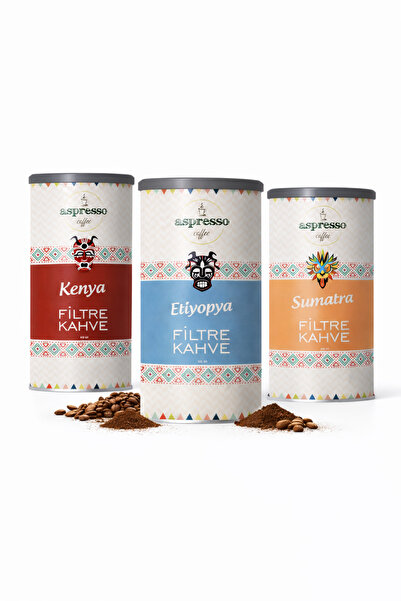 Aspresso طقم قهوة مفلترة 3 × 500 جرام. كينيا، إثيوبيا، سومطر