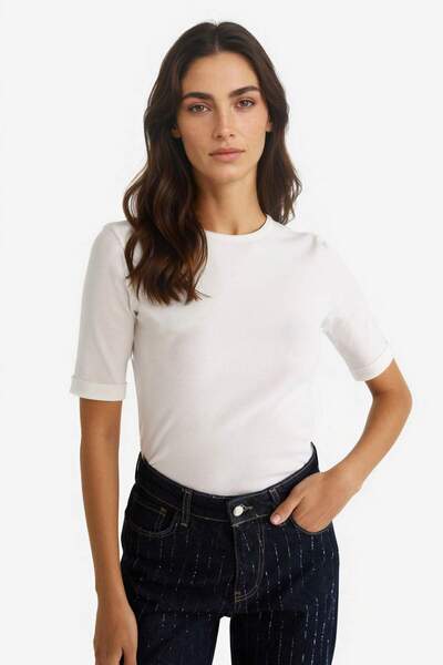 DeFacto Slim Fit Dar Kesim Bisiklet Yaka Fitilli Kaşkorse Kısa Kollu Tişört G...