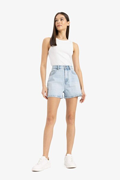 DeFacto Mom Fit Ψηλόμεσο Τζιν Σορτς με Κοντό Πόδι E0524AX25SM