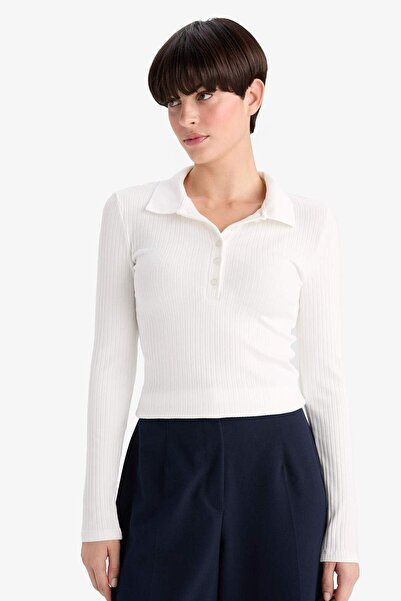 DeFacto Футболка з довгими рукавами та коміром поло, вузького крою, з ребрист...