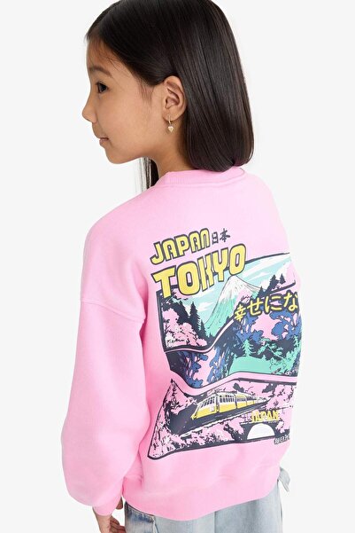 DeFacto Огромна блуза с широк яка, велосипедна яка и печат на гърба, от мек ф...