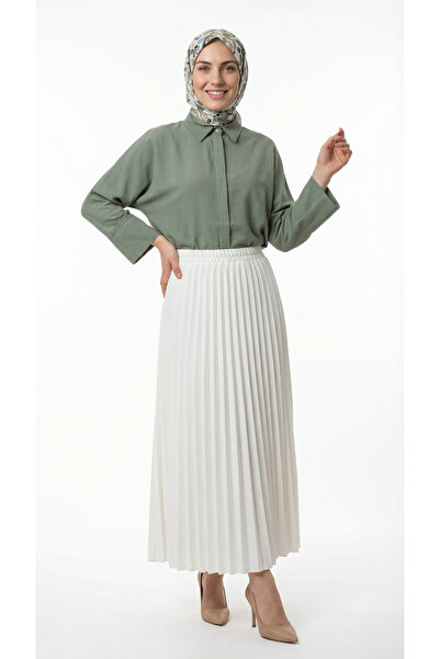 MİHRA STORE Fatma Skuba Pleated Skirt-Mt2356 White