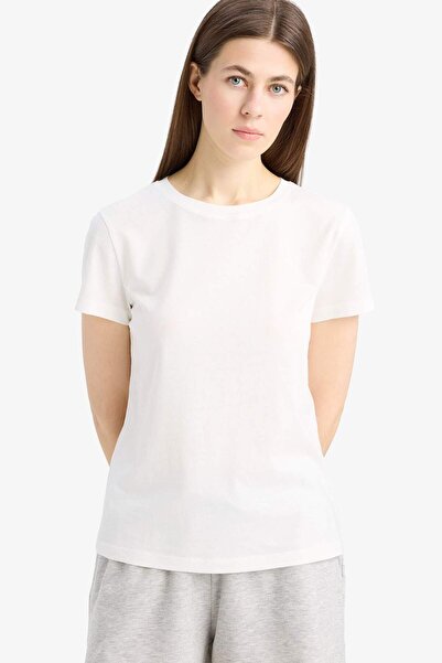 DeFacto Tricou cu mânecă scurtă, din bumbac pieptănat, cu guler rotund, croia...