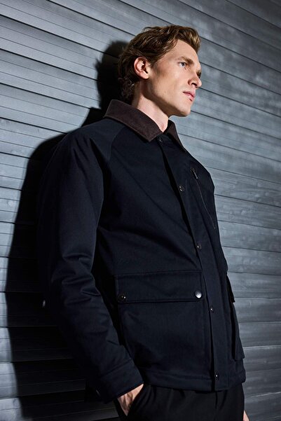 DeFacto Regular Fit Polo Collar Pocketed Velvet Collar Zippered Lined Coat F0...