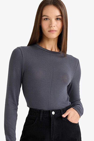 DeFacto Μπλουζάκι Slim Fit με λαιμόκοψη ποδηλάτου και μακριά μανίκια G1074AX25AU