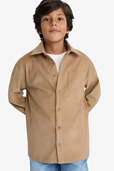 DeFacto Polo Yaka Fitilli Kadife Uzun Kollu Gömlek Erkek Çocuk G4421A825CW