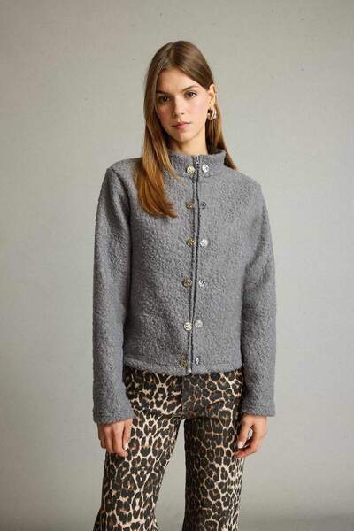 DeFacto Plush Button Detailed Zippered Cardigan G3844Ax25Wn