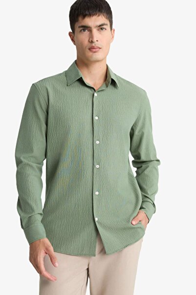 DeFacto Modern Fit polo majica sa naboranim dugim rukavima F1767AX25AU